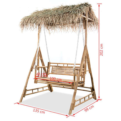 vidaXL 2-Seater Swing Bench with Palm Leaves Bamboo 202 cm 6