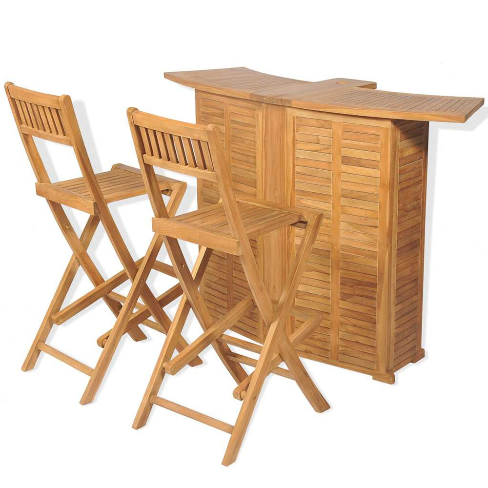 43805 vidaXL 3 Piece Bistro Set with Folding Chairs Solid Teak Wood