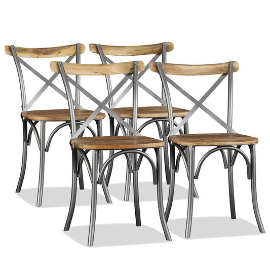 Dining Chairs Solid Mango Wood and Steel Cross Back 4