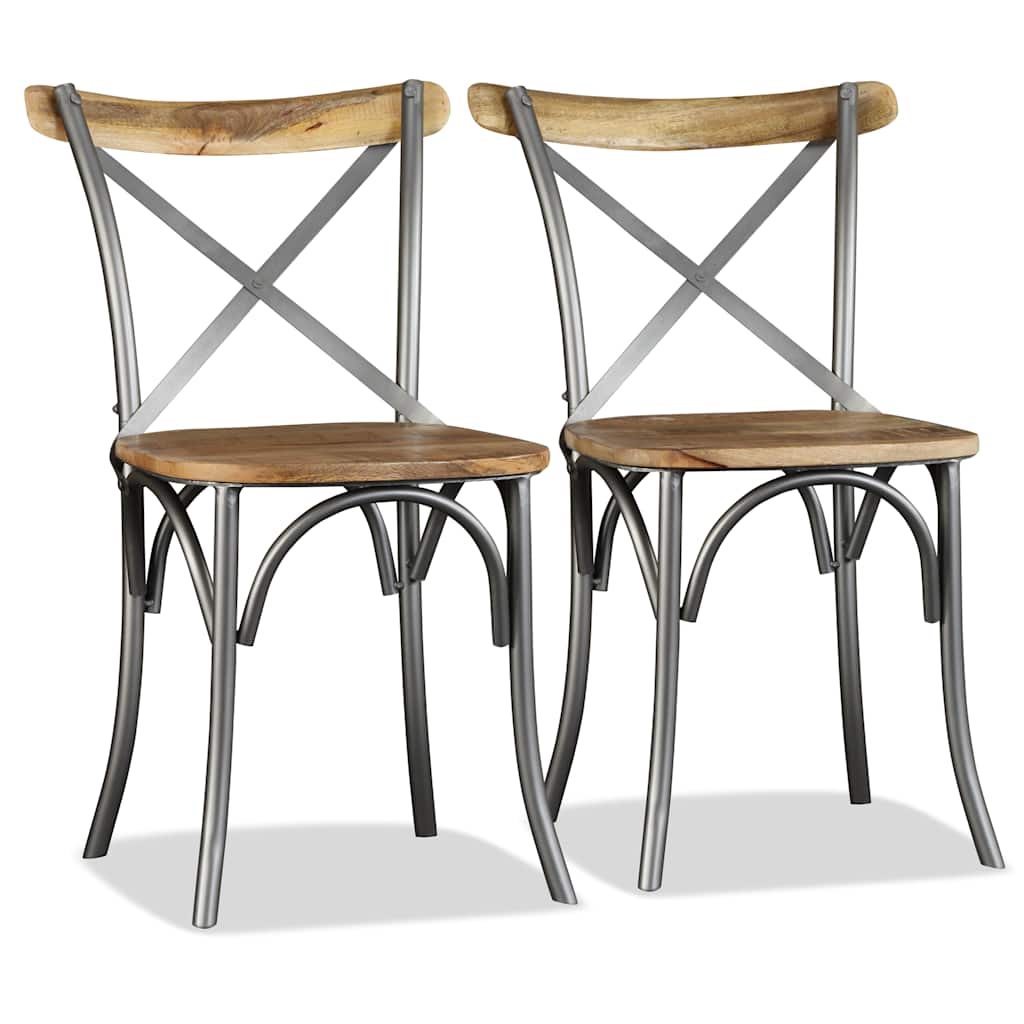 Dining Chairs Solid Mango Wood and Steel Cross Back 4