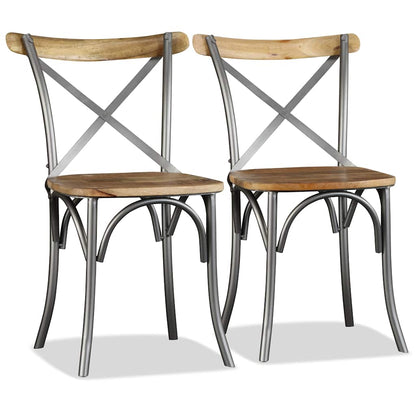 Dining Chairs Solid Mango Wood and Steel Cross Back 4