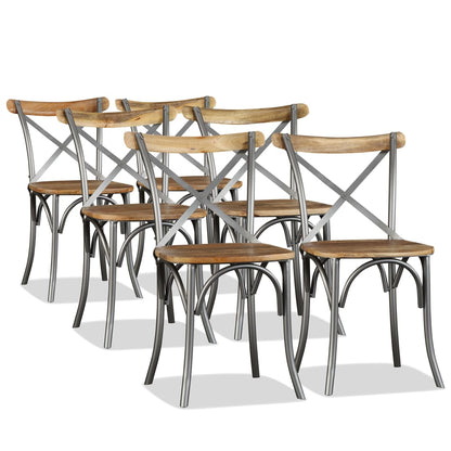 Dining Chairs Solid Mango Wood and Steel Cross Back 6