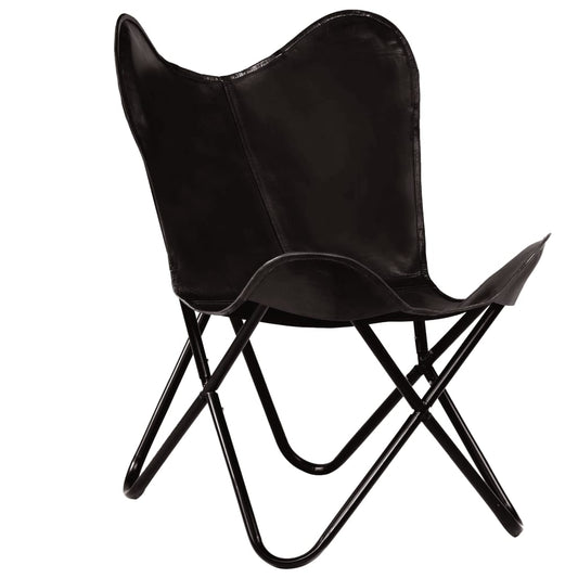 vidaXL Butterfly Chair Black Kids Size Real Leather