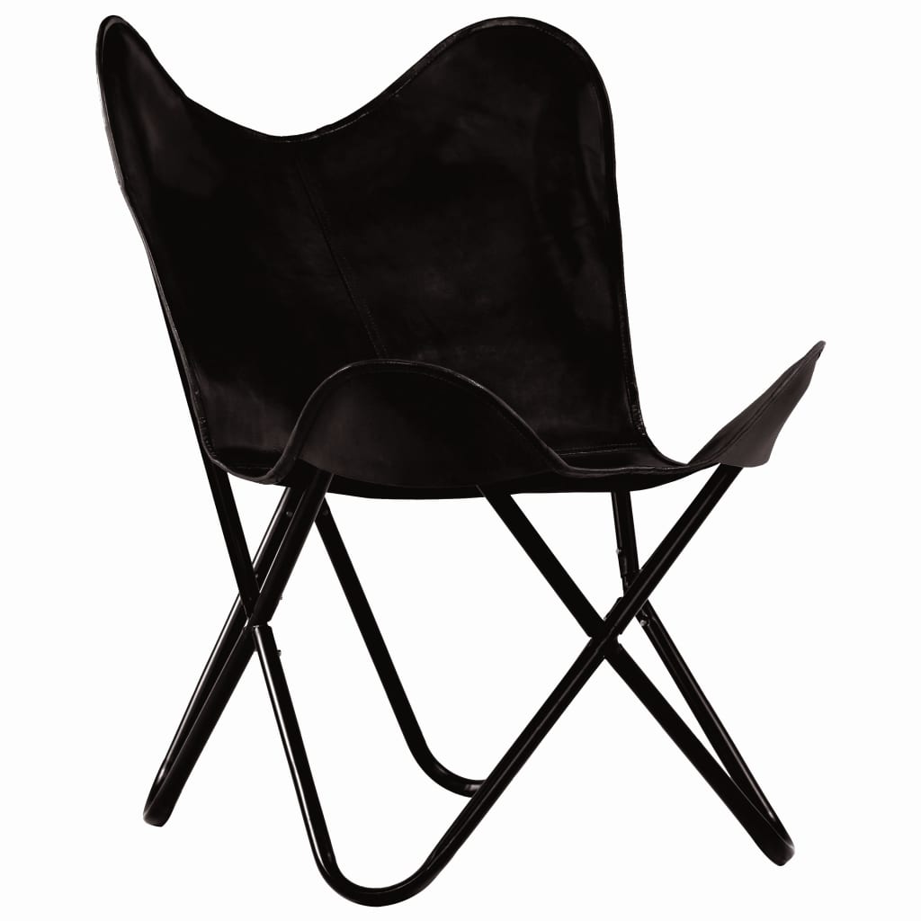 vidaXL Butterfly Chair Black Kids Size Real Leather