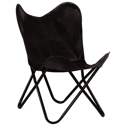 vidaXL Butterfly Chair Black Kids Size Real Leather