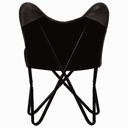 vidaXL Butterfly Chair Black Kids Size Real Leather