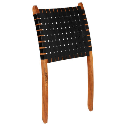 vidaXL Folding Chair Crossed-Stripe Black Real Leather