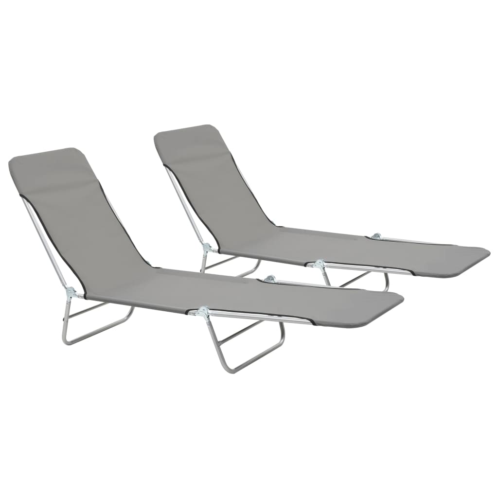 vidaXL Folding Sun Loungers 2 pcs Steel and Fabric Grey