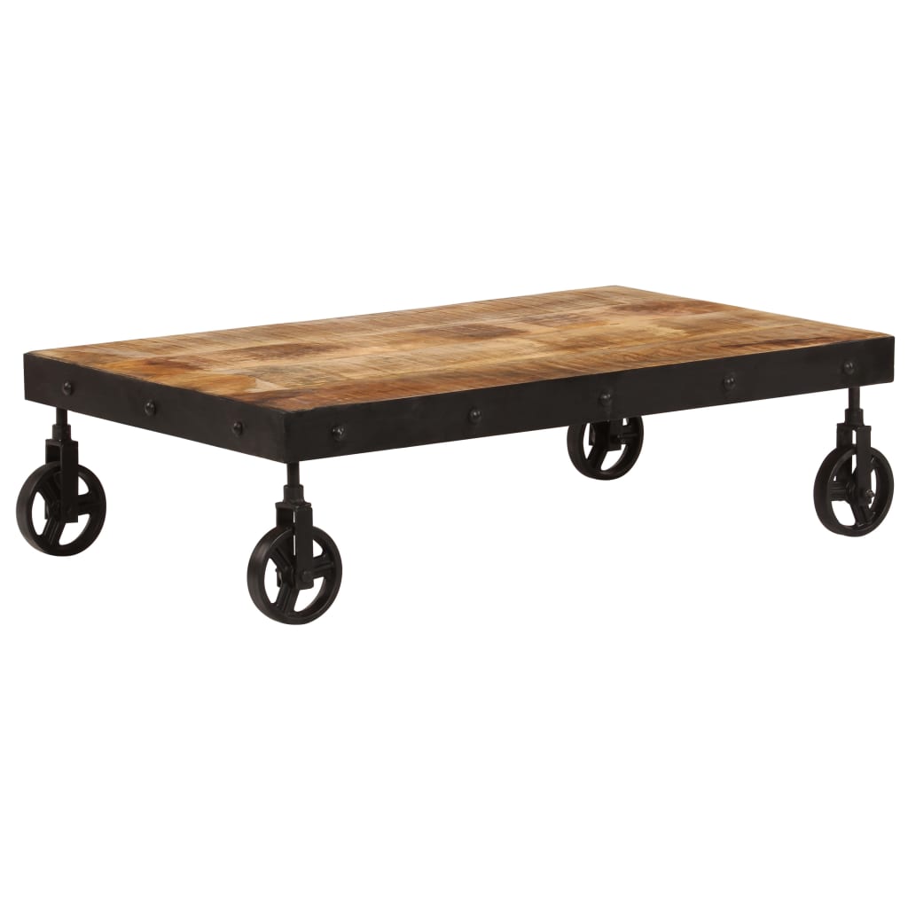 vidaXL Coffee Table with Wheels Solid Mango Wood 100x60x26 cm