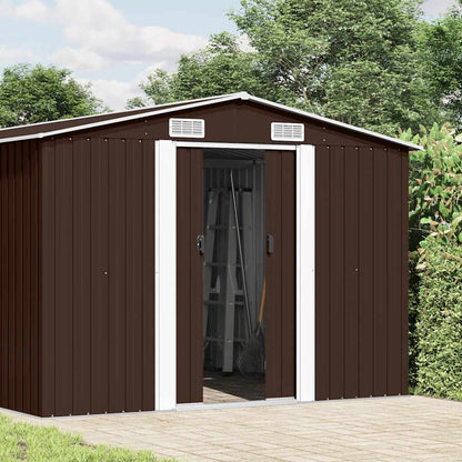 vidaXL Garden Shed 257x392x181 cm Metal Brown 2