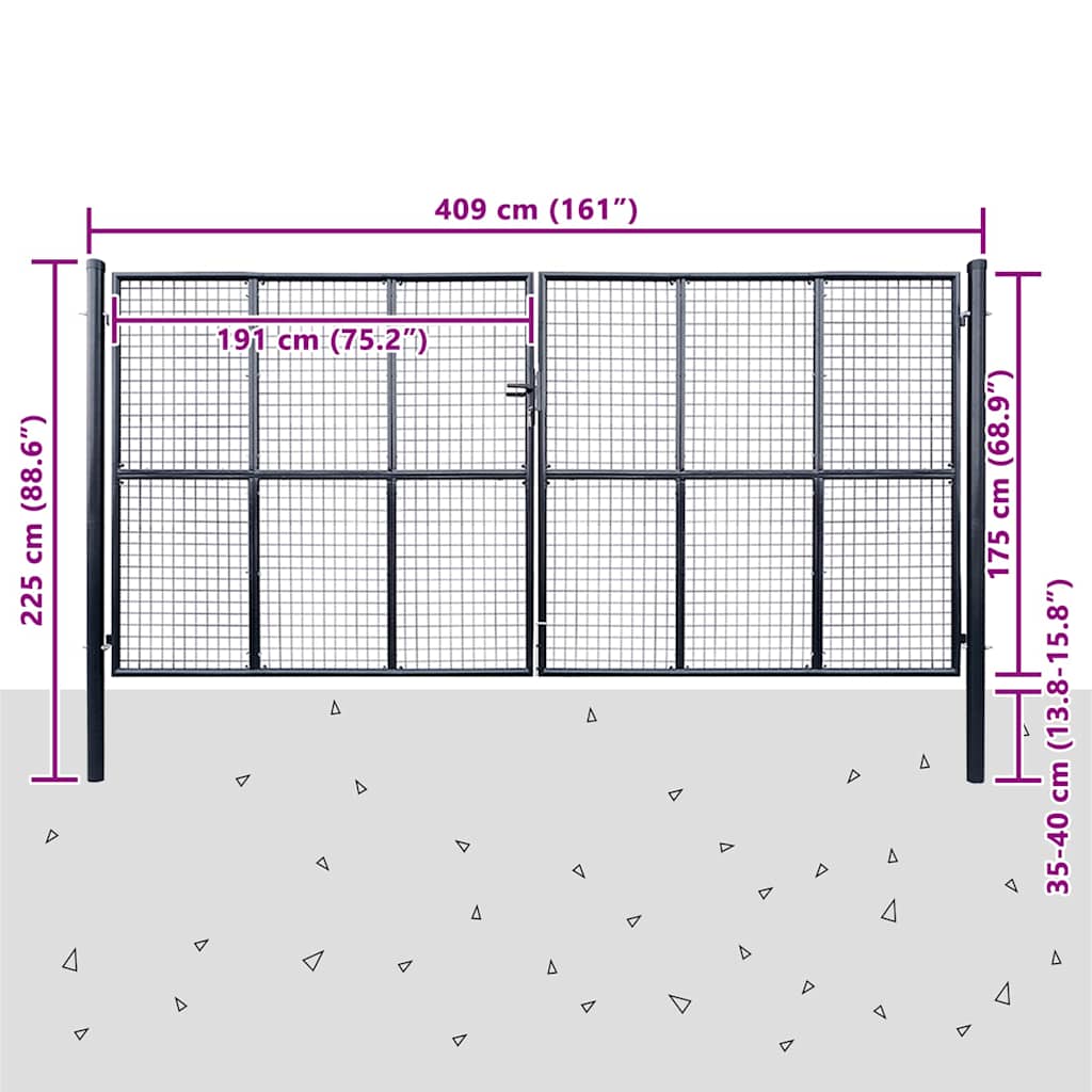 vidaXL Mesh Garden Gate Galvanised Steel 400x175 cm Grey 6