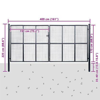 vidaXL Mesh Garden Gate Galvanised Steel 400x175 cm Grey 6