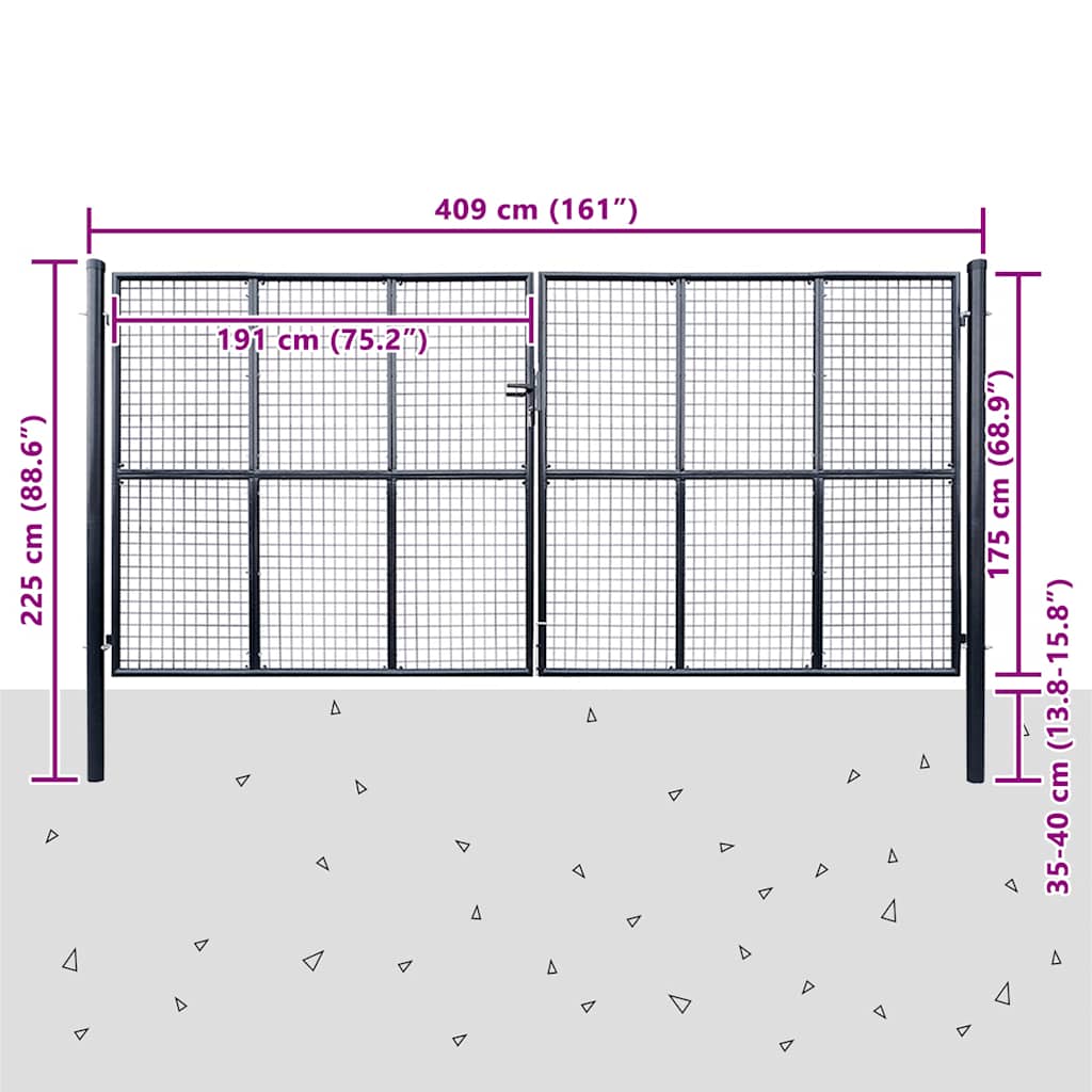 vidaXL Mesh Garden Gate Galvanised Steel 400x200 cm Grey 6