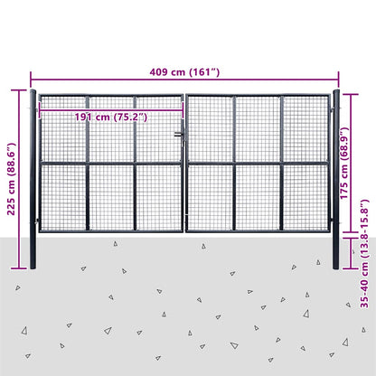 vidaXL Mesh Garden Gate Galvanised Steel 400x200 cm Grey 6
