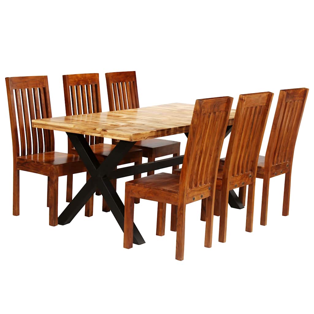 vidaXL Dining Table Set 7 Pieces Solid Acacia and Mango Wood 1
