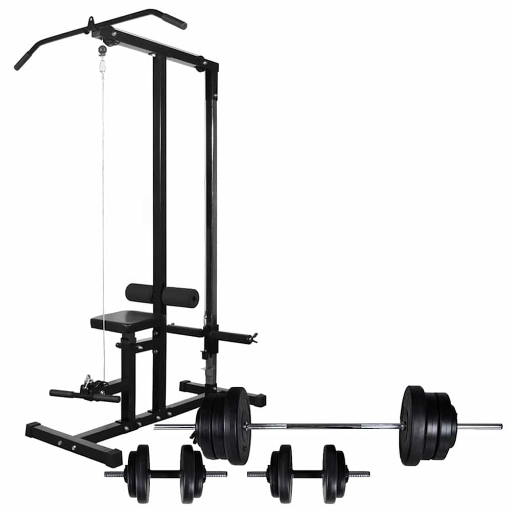 vidaXL Power Tower with Barbell and Dumbbell Set 60,5 kg