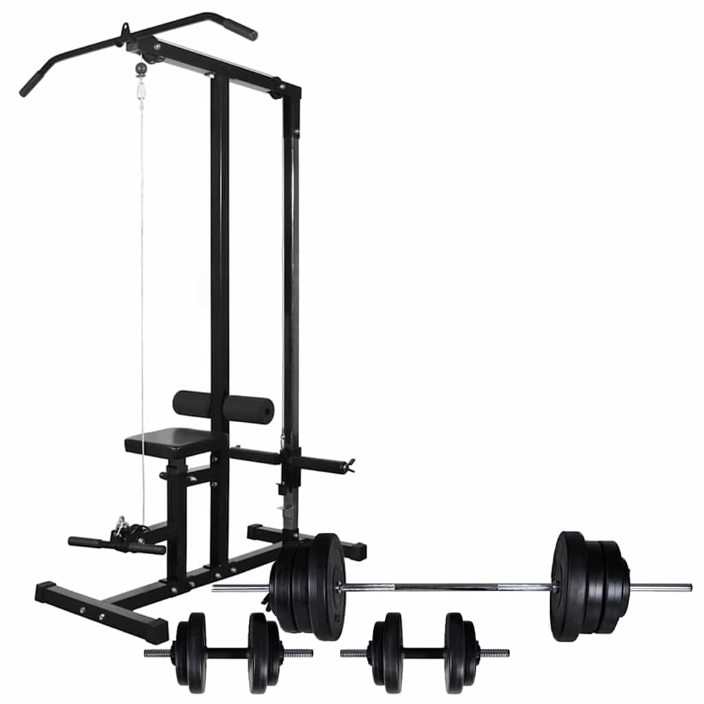 vidaXL Power Tower with Barbell and Dumbbell Set 60,5 kg 1