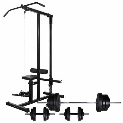 vidaXL Power Tower with Barbell and Dumbbell Set 60,5 kg 1