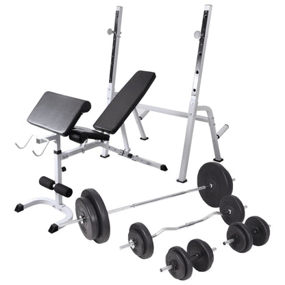 vidaXL Workout Bench with Weight Rack, Barbell and Dumbbell Set 90 kg 1