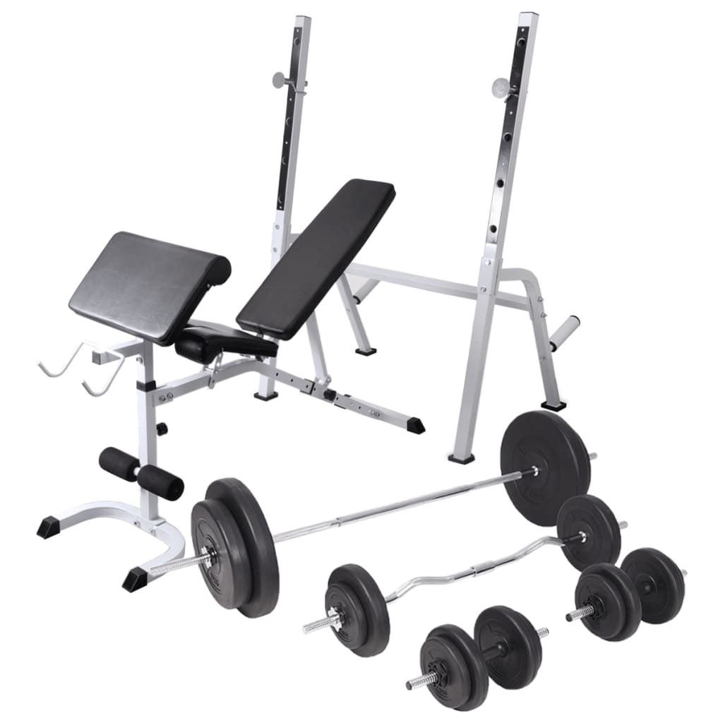 Workout Bench with Weight Rack, Barbell and Dumbbell 90 kg