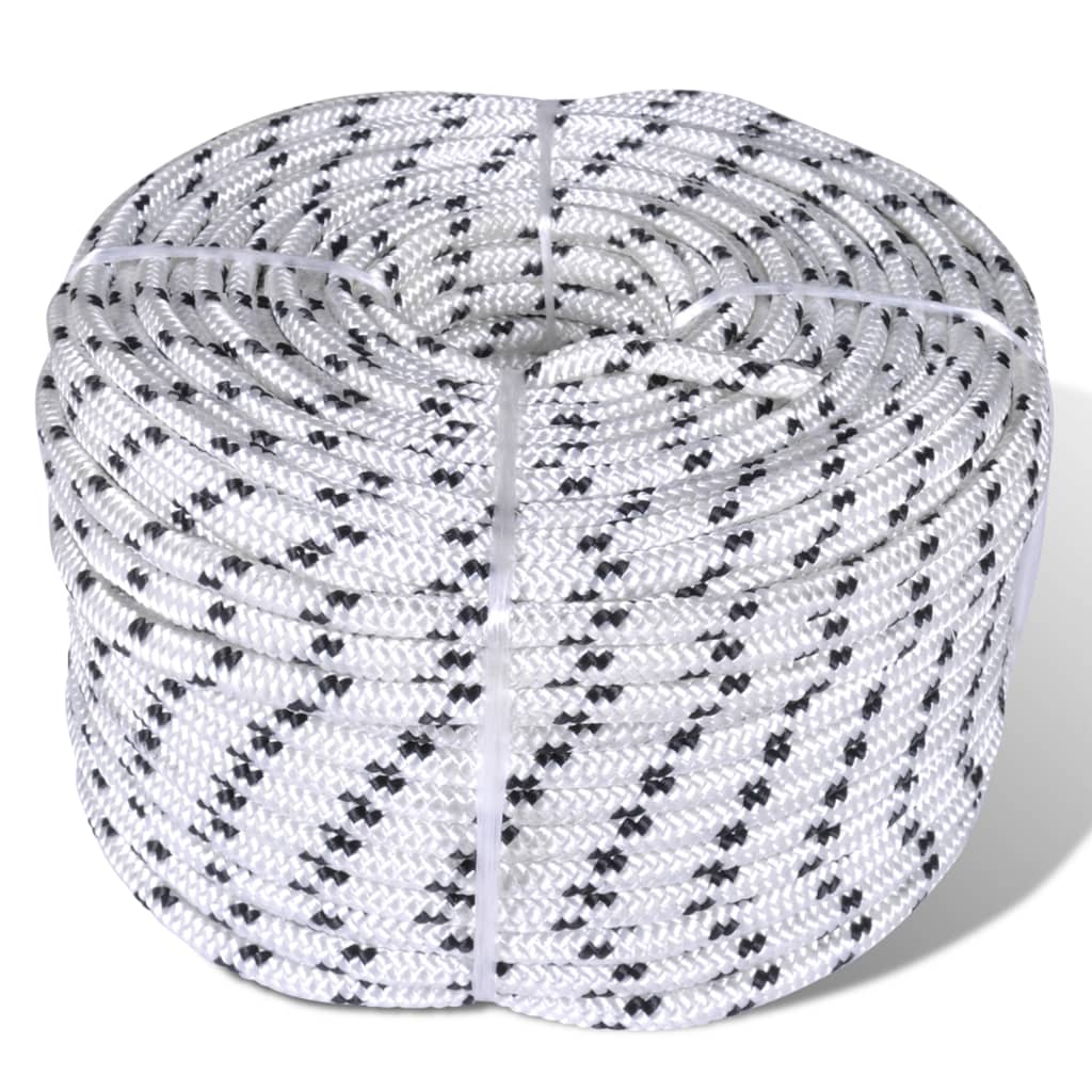 Braided Boat Rope Polyester White Length 250 m 8 mm