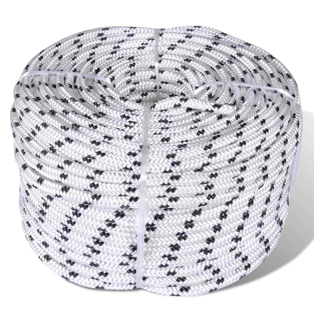 Braided Boat Rope Polyester White Length 250 m 10 mm