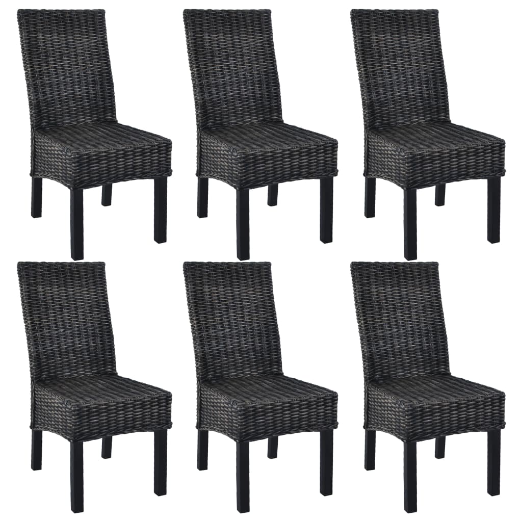 vidaXL Dining Chairs 6 pcs Black Kubu Rattan and Mango Wood 1