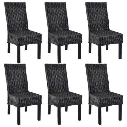 vidaXL Dining Chairs 6 pcs Black Kubu Rattan and Mango Wood 1