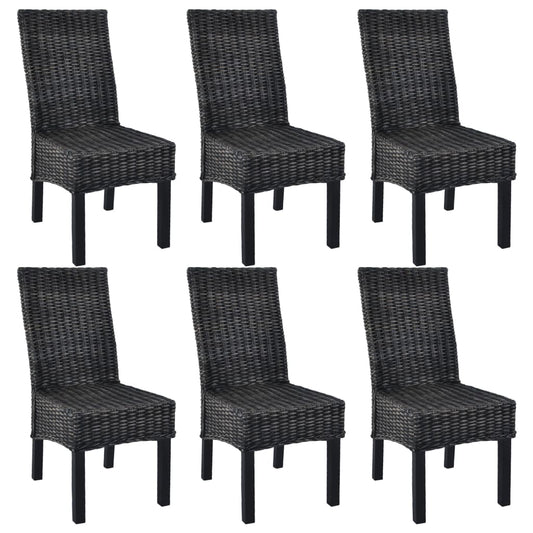 vidaXL Dining Chairs 6 pcs Black Kubu Rattan and Mango Wood 1