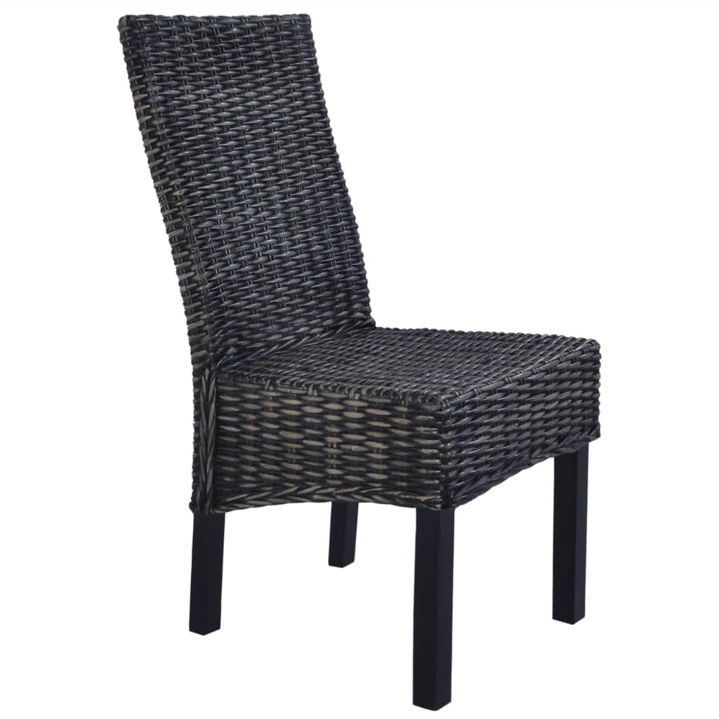 vidaXL Dining Chairs 6 pcs Black Kubu Rattan and Mango Wood 4
