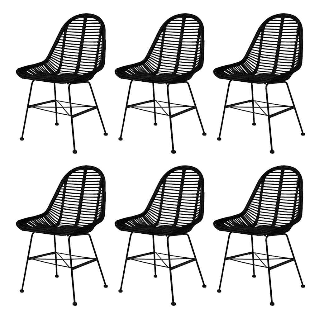 Dining Chairs Natural Rattan Black 6