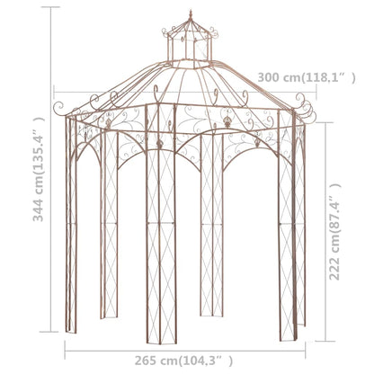 vidaXL Garden Pavilion Antique Brown 3 m Iron 6