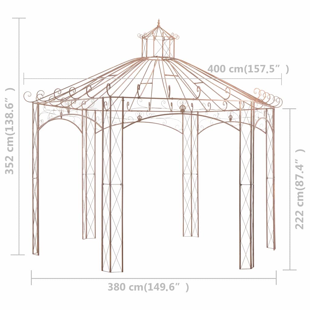 vidaXL Garden Pavilion Antique Brown 4 m Iron 6