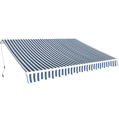 Manual Awning 5 x 3 m 100% Polyester Blue and white 350 cm