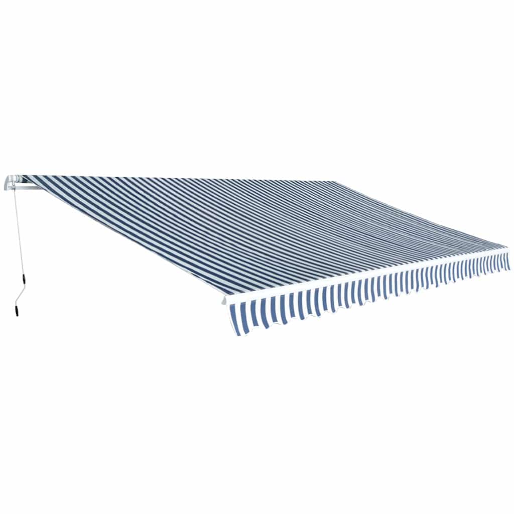 Manual Awning 5 x 3 m 100% Polyester Blue and white 500 cm