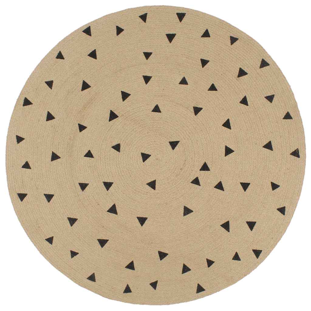 Handmade Rug Jute with White Print Triangles