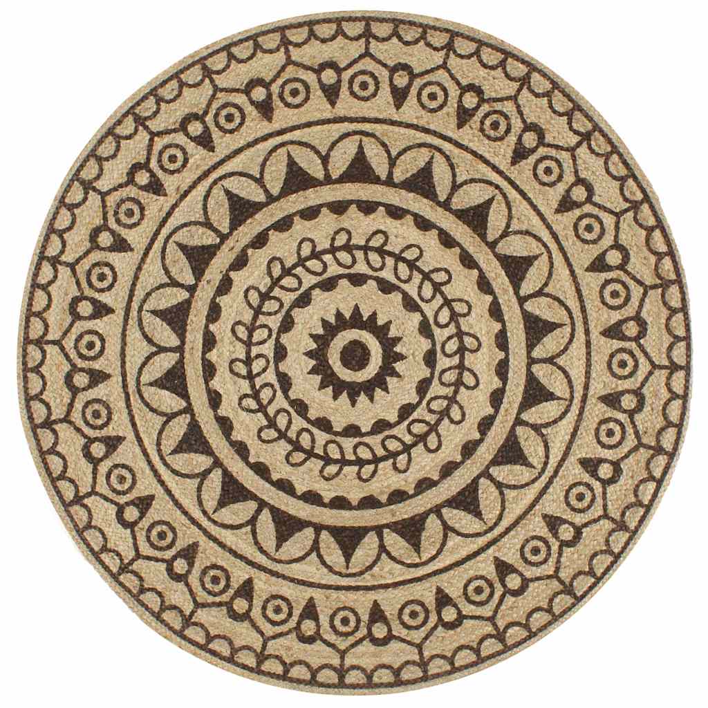 Handmade Rug Jute with White Print Brown flower pattern