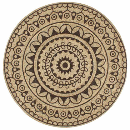 Handmade Rug Jute with White Print Brown flower pattern