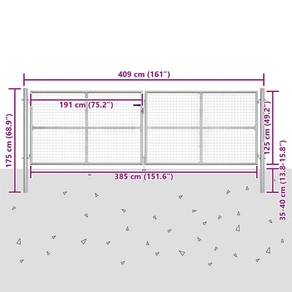 vidaXL Garden Gate Galvanised Steel 400x150 cm Silver 5