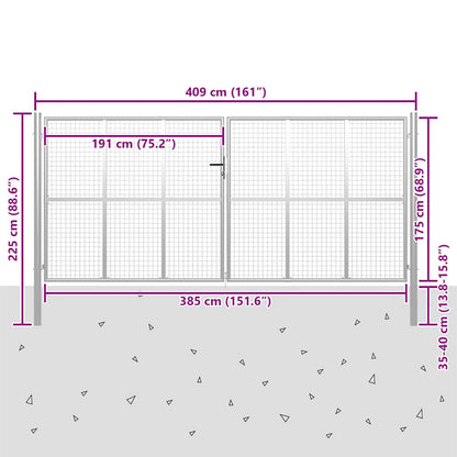 vidaXL Garden Gate Galvanised Steel 400x175 cm Silver 5