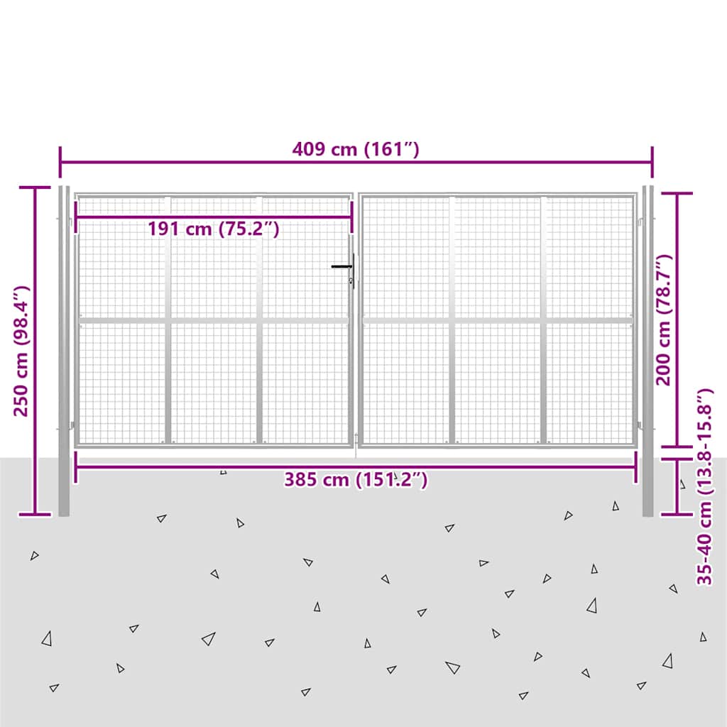 vidaXL Garden Gate Galvanised Steel 400x200 cm Silver 5