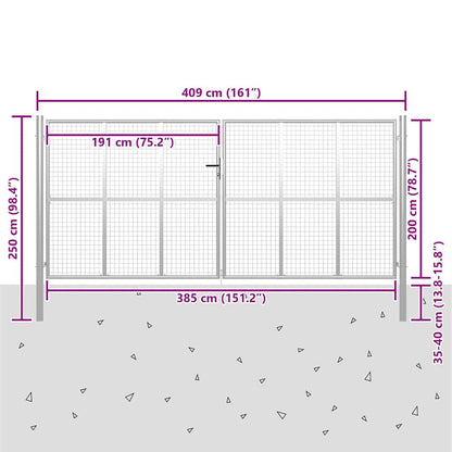 vidaXL Garden Gate Galvanised Steel 400x200 cm Silver 5