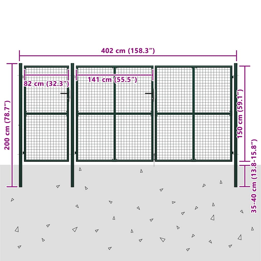 144313 vidaXL Garden Gate Steel 400x150 cm Green 5