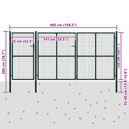 144313 vidaXL Garden Gate Steel 400x150 cm Green 5