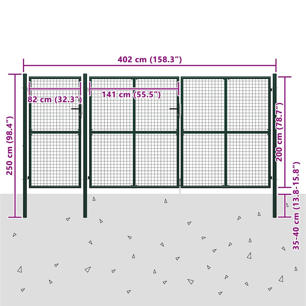 144315 vidaXL Garden Gate Steel 400x200 cm Green 5