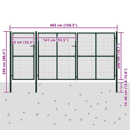 144315 vidaXL Garden Gate Steel 400x200 cm Green 5