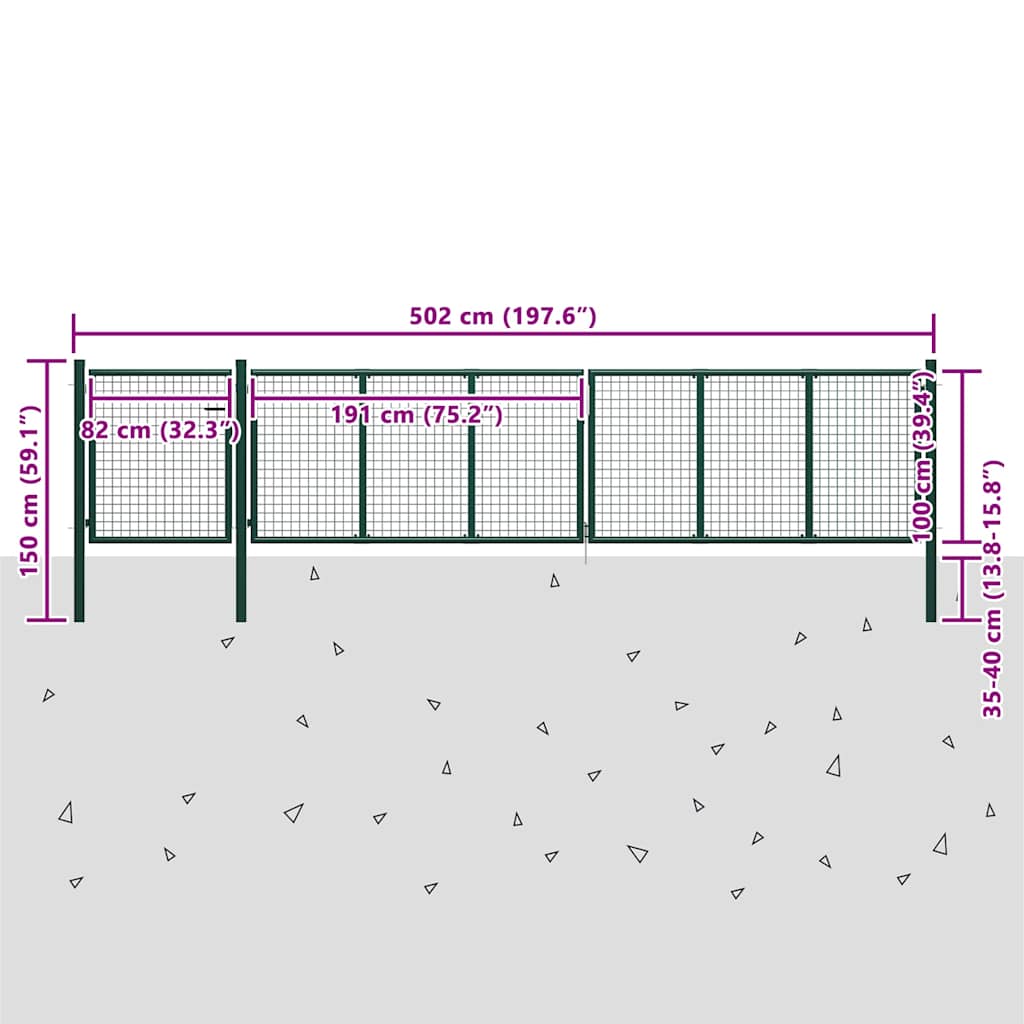 144317 vidaXL Garden Gate Steel 500x100 cm Green 5