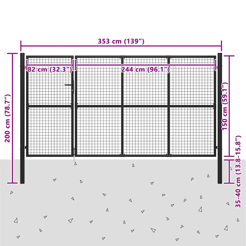 vidaXL Garden Gate Steel 350x150 cm Anthracite 5