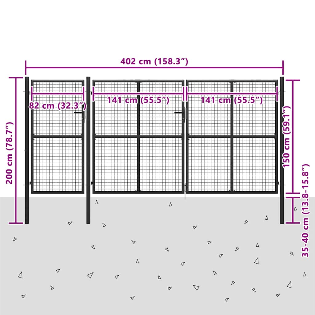 vidaXL Garden Gate Steel 400x150 cm Anthracite 5