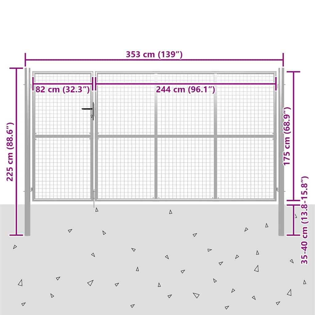 vidaXL Garden Gate Steel 350x175 cm Silver 5